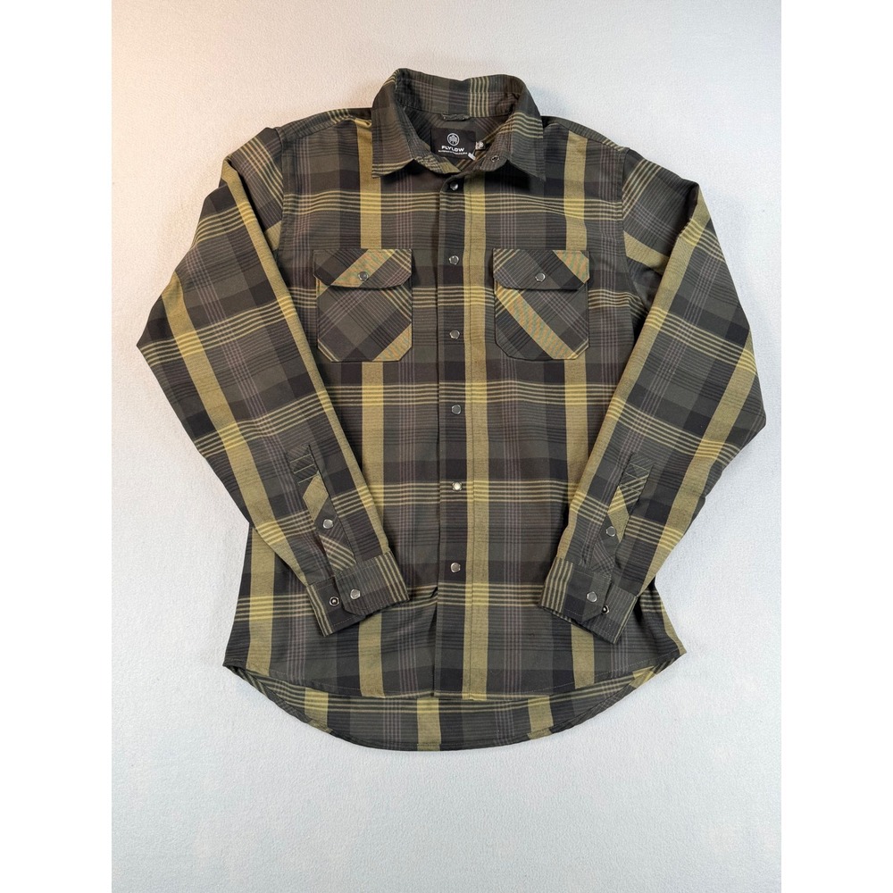Flylow Mens Plaid Snap Front Flannel Shirt Olive Green Black Medium